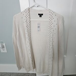 Ann Taylor Factory Cream Cardigan with Metallic Studs